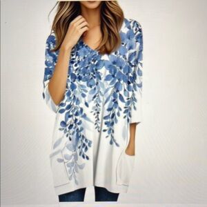 Floral Blue and White Women's Top